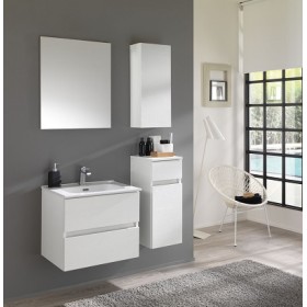 COMPONIBILE DA BAGNO  SERIE KORA BASE DA 80 CM  CON SPECCHIO E COLONNA H.160 X 30 L X P. 27 BIANCO FRASSINATO