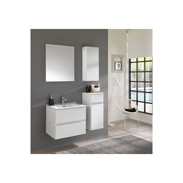 COMPONIBILE DA BAGNO  SERIE KORA BASE DA 80 CM  CON SPECCHIO E COLONNA H.160 X 30 L X P. 27 BIANCO FRASSINATO