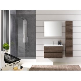 COMPONIBILE DA BAGNO  SERIE KORA DA 60 CM-SPECCHIO CON SPECCHIO RETROILLUMINIATO ROVERE SCURO