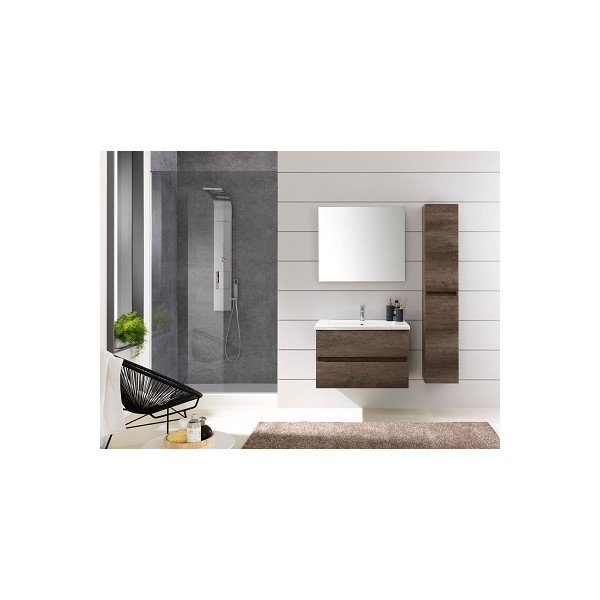 COMPONIBILE DA BAGNO  SERIE KORA DA 60 CM-SPECCHIO CON SPECCHIO RETROILLUMINIATO ROVERE SCURO