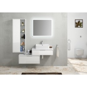 COMPOSIZIONE BASE SOSPESA A CASSETTONE + CASSETTONE LATERALE TREVI  BIANCO CM. 120  CON SPECCHIO RETROILLUMINATO COMPLETO LAVABO