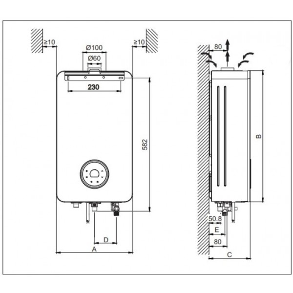 SCALDABAGNO A GAS PARETE BOILER 120 LT CAMERA STAGNA COTERM GTF 120