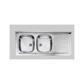 LAVELLO APPOGGIO INOX CM 120X50 2 VASCHE DX CON GOCCIOLATOIO SX