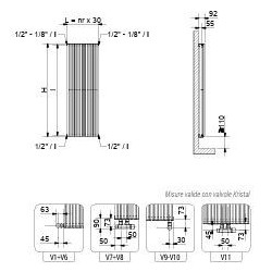 RADIATORE CORDIVARI ALICE TANDEM VERTICALE  H 2000 X 511 ATTACCO  INFERIORE V9  DA 1/2 INTERASSE 451 BIANCO