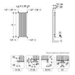RADIATORE DORIANA VERTICALE LARGHEZZA 189 X H 1800 ALLACCIAMENTO  V 4 DA 1/2  INTERASSE 1750  BIANCO