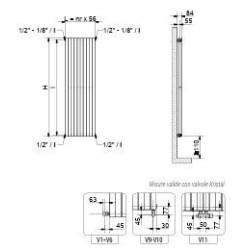 RADIATORE ROSY TANDEM VERTICALE  DA 5 EL. H.1600 X L.280 ALL.V10 BASSO CON DIAFRAMMA 1/2 INT.220  BIANCO kal/h 640