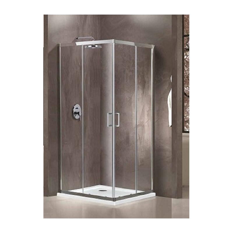 BOX ANGOLO ANGOLARE  NEW NICE  CROMO  ANG.68/70-88/90  4 ANTE  CRISTALLO TRASPARENTE MM.6 H.190