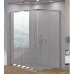 BOX ANGOLO ANGOLARE  TONGA  BIANCO  ANG.77,5-80 X 97,5-100  4 ANTE  CRISTALLO TRASPARENTE MM.6 H.190