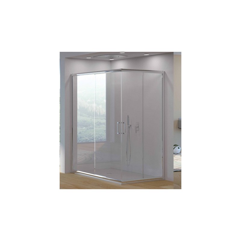 BOX ANGOLO ANGOLARE  TONGA  BIANCO  ANG.77,5-80 X 97,5-100  4 ANTE  CRISTALLO TRASPARENTE MM.6 H.190