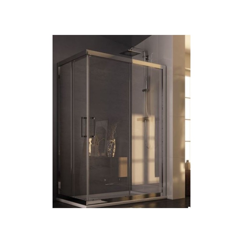 BOX PARETE SCORREVOLE UN LATO DI DUE SERIE OXI.SLIDE  73/77 TELAIO OSSIDATO  CRISTALLO TRASPARENTE  MM. 6 FORTE H.2000 A1FS