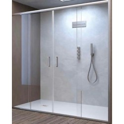 BOX PORTA SCORREVOLE A DUE ANTE FISSE E DUE SCORREVOLI  TONGA  PROFILO BIANCO  CM 182/187  CRISTALLO TRASPARENTE H.190