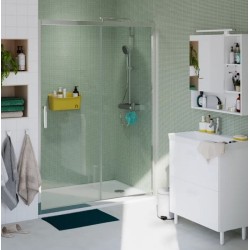 BOX PORTA SCORREVOLE A DUE ANTE GIAVA TONGA  PROFILO CROMO CM 140 CRISTALLO TRASPARENTE H.190