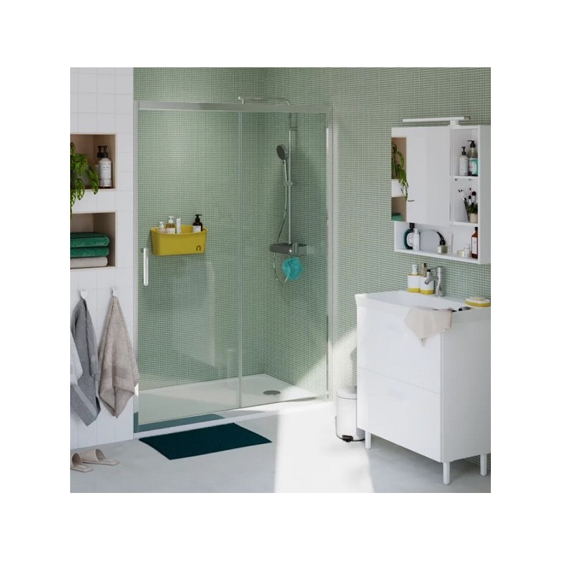 BOX PORTA SCORREVOLE A DUE ANTE GIAVA TONGA  PROFILO CROMO CM 140 CRISTALLO TRASPARENTE H.190