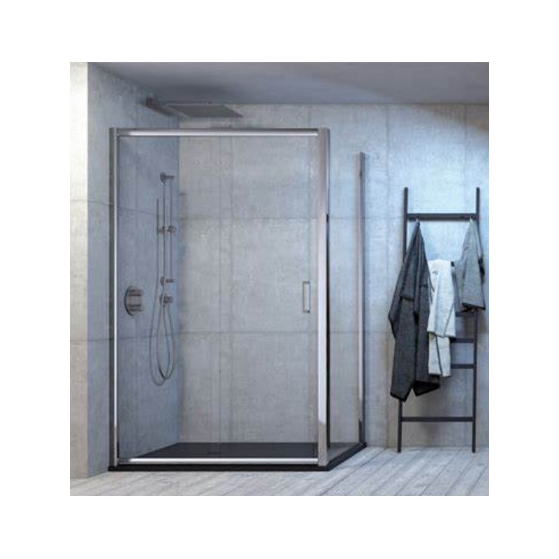 BOX PORTA SCORREVOLE A DUE ANTE GIAVA TONGA  PROFILO CROMO CM.97-102  CRISTALLO TRASPARENTE MM.6  H.190 ENTRATA CM.40