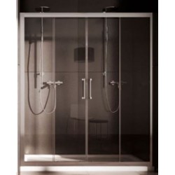 BOX PORTA SCORREVOLE A QUATTRO ANTE MITHRA CRISTALLO TRASPARENE' 167-175 CROMO CON TRATTAMENTO AQVA CLEAN