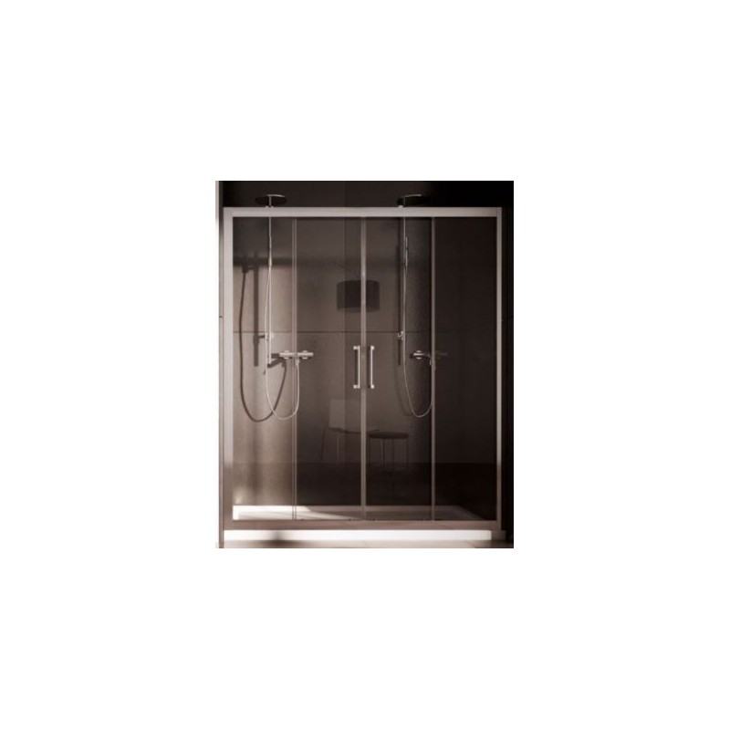 BOX PORTA SCORREVOLE A QUATTRO ANTE MITHRA CRISTALLO TRASPARENE' 167-175 CROMO CON TRATTAMENTO AQVA CLEAN