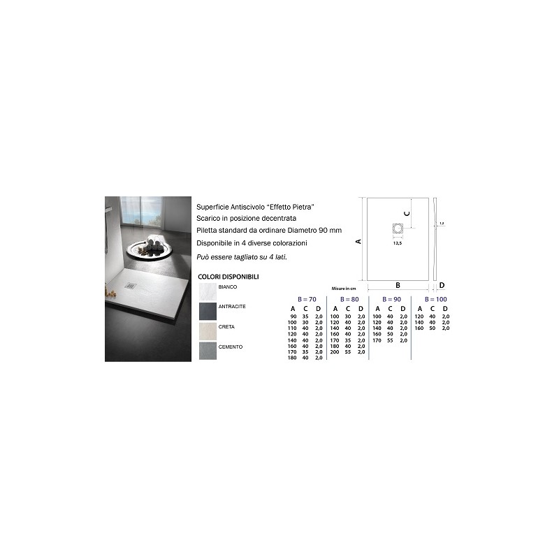 PIATTO DOCCIA 80X170 ULTRAFLAT BIANCO