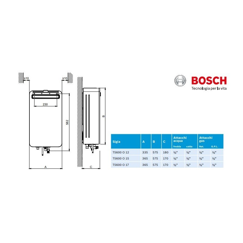 SCALDABAGNO A GAS BOSCH THERM 5600 O 17 V23 OUTDOOR 17 LT METANO C.S.