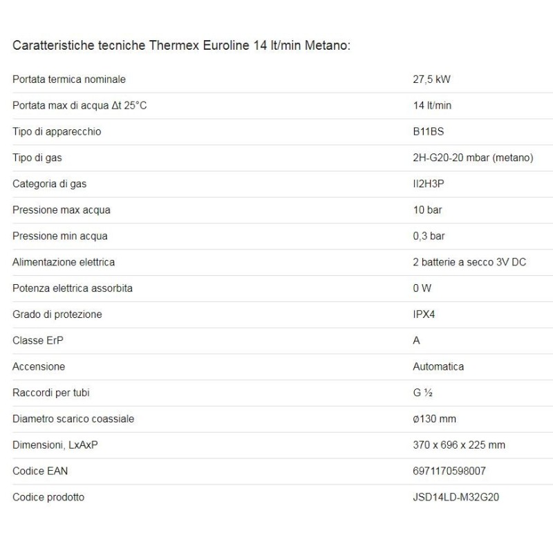 SCALDABAGNO A GAS THERMEX KITE 14 LT. CAMERA APERTA METANO