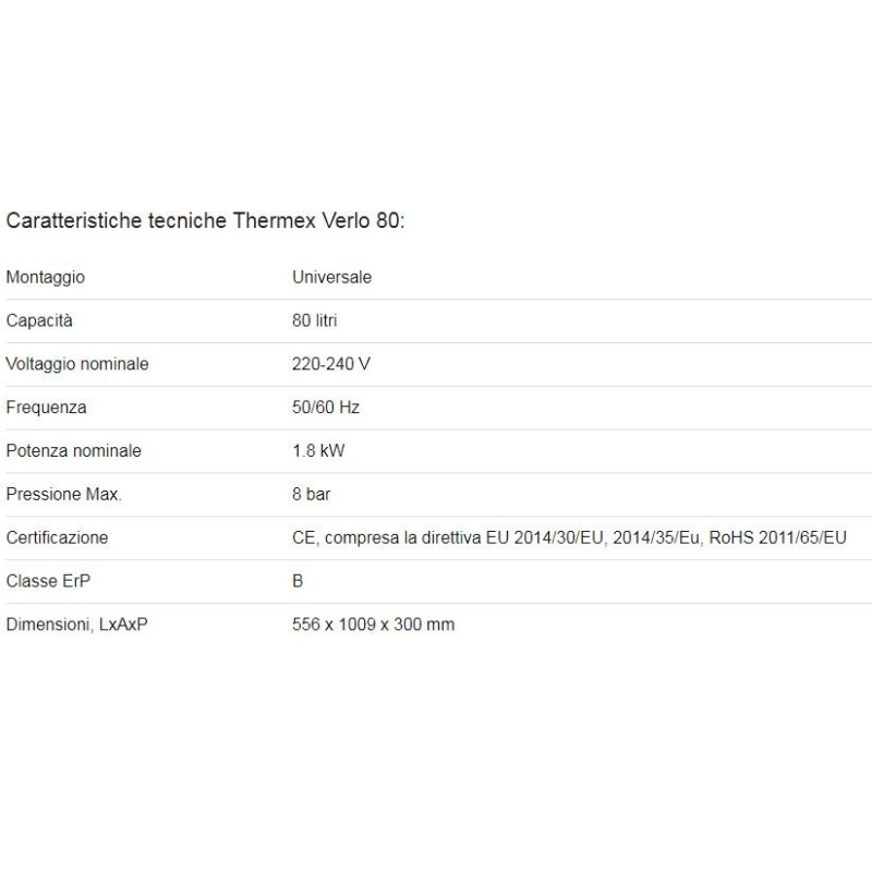 SCALDABAGNO ELETTRICO THERMEX VERLO 80 LT 5 ANNI GARANZIA