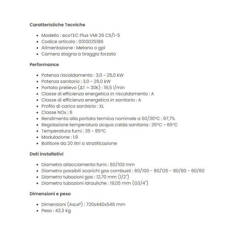 CALDAIA CONDENSAZIONE VAILLANT VMI 26 CS/1-5  ERP ECOTEC plus VMI con bollitore