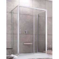 BOX PORTA SCORREVOLE FUSION DUE ANTE  FISSE E DUE  SCORREVOL167/171,4  CROMO CRISTALLO TRASPARENTE H.185